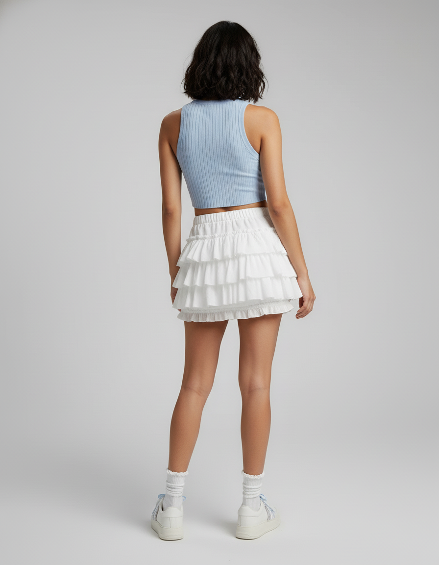 Jupe Blanche Mini À Volants Fluide Aérienne