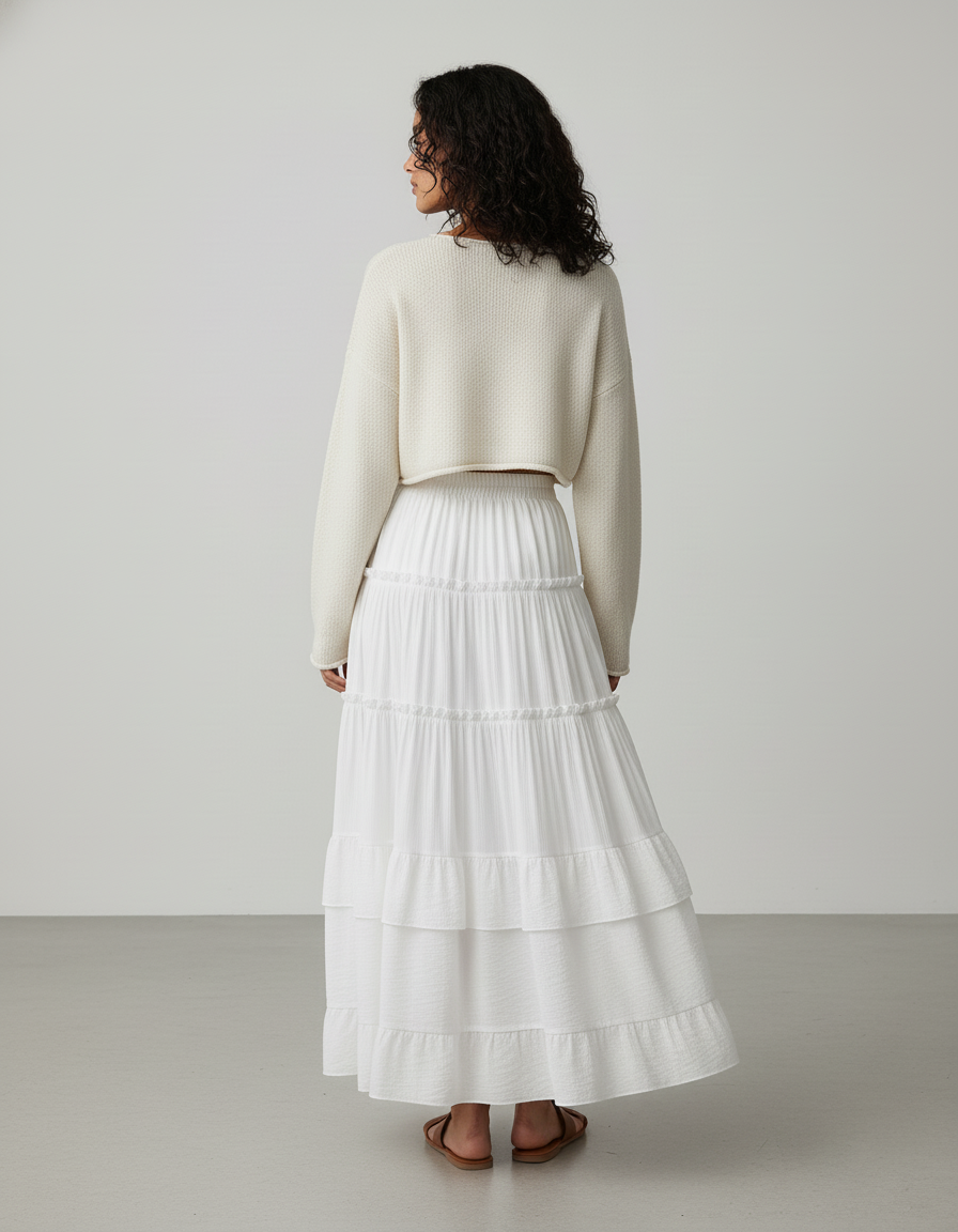 Jupe Blanche À Volants Fluide Estivale