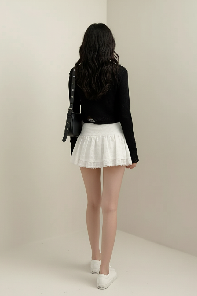 Jupe Blanche Volants Dentelle Féminine