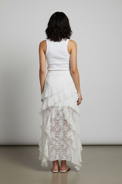 Jupe Blanche Dentelle Volants Élégante
