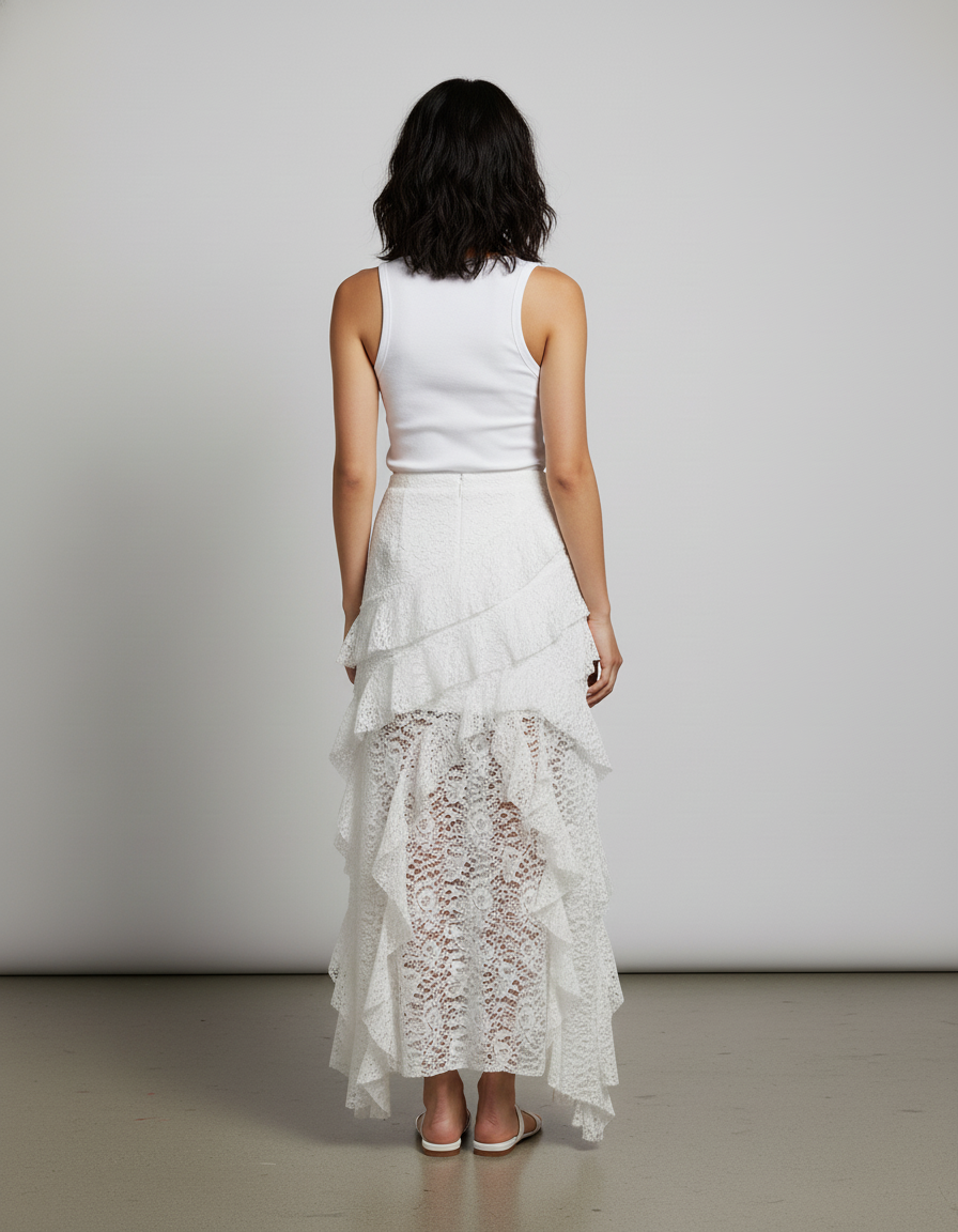 Jupe Blanche Dentelle Volants Élégante