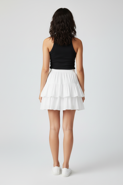 Jupe Blanche À Volants Plissée