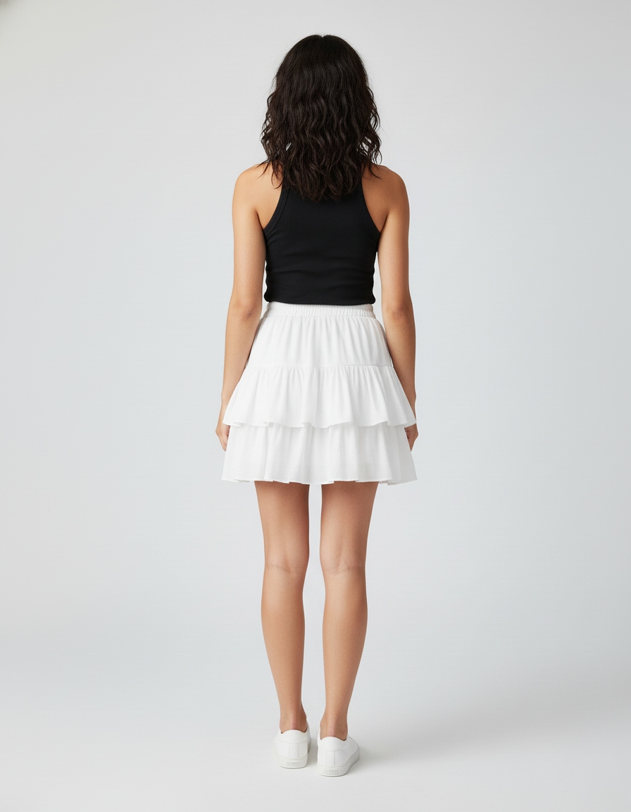 Jupe Blanche À Volants Plissée