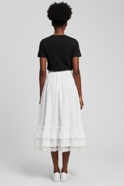 Jupe Blanche Volants Dentelle Chic
