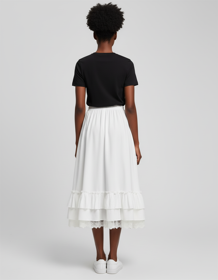 Jupe Blanche Volants Dentelle Chic
