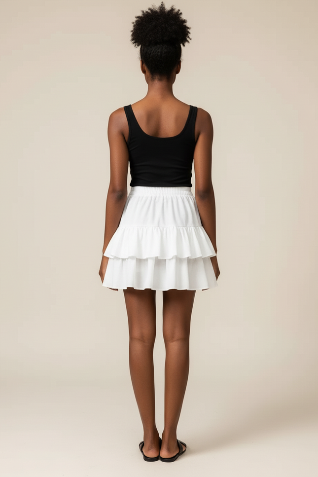 Jupe Blanche Mini À Volants Fluide Légère