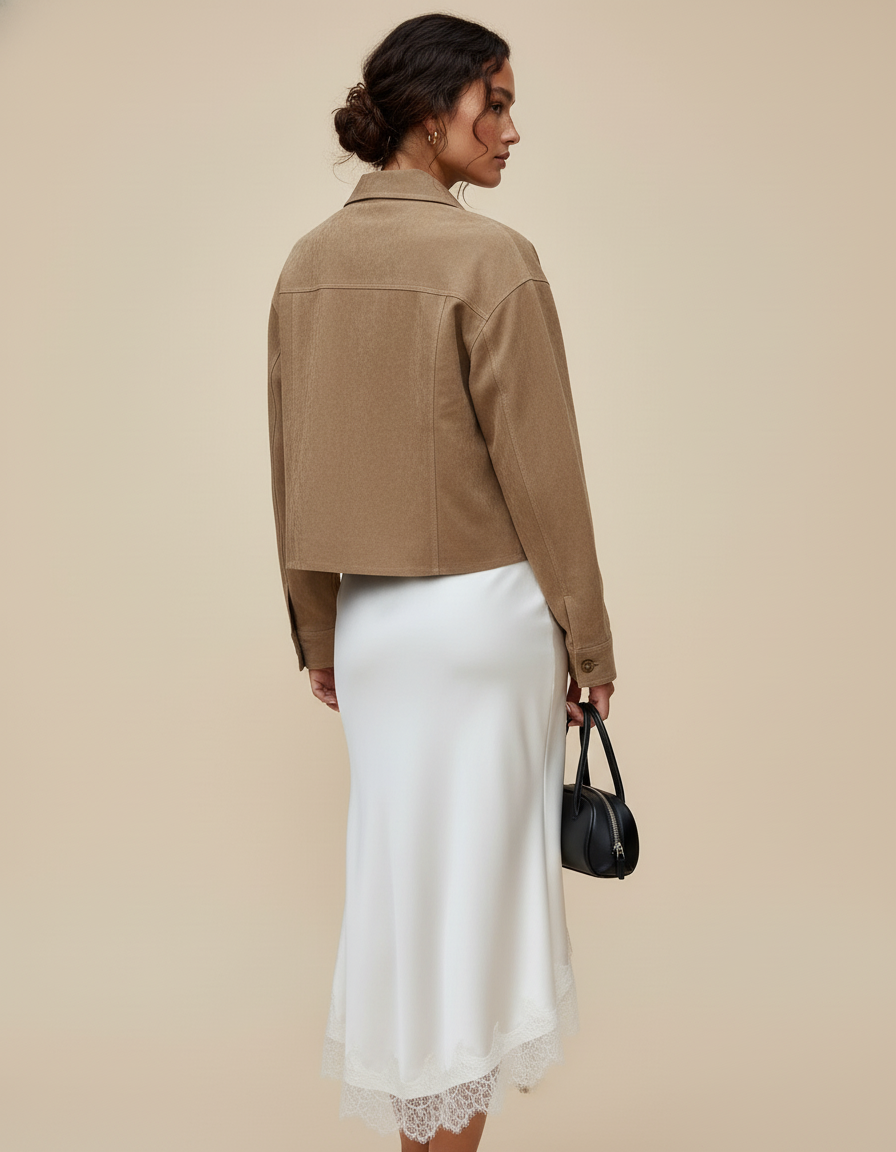 Jupe Blanche Satinée Dentelle Élégante