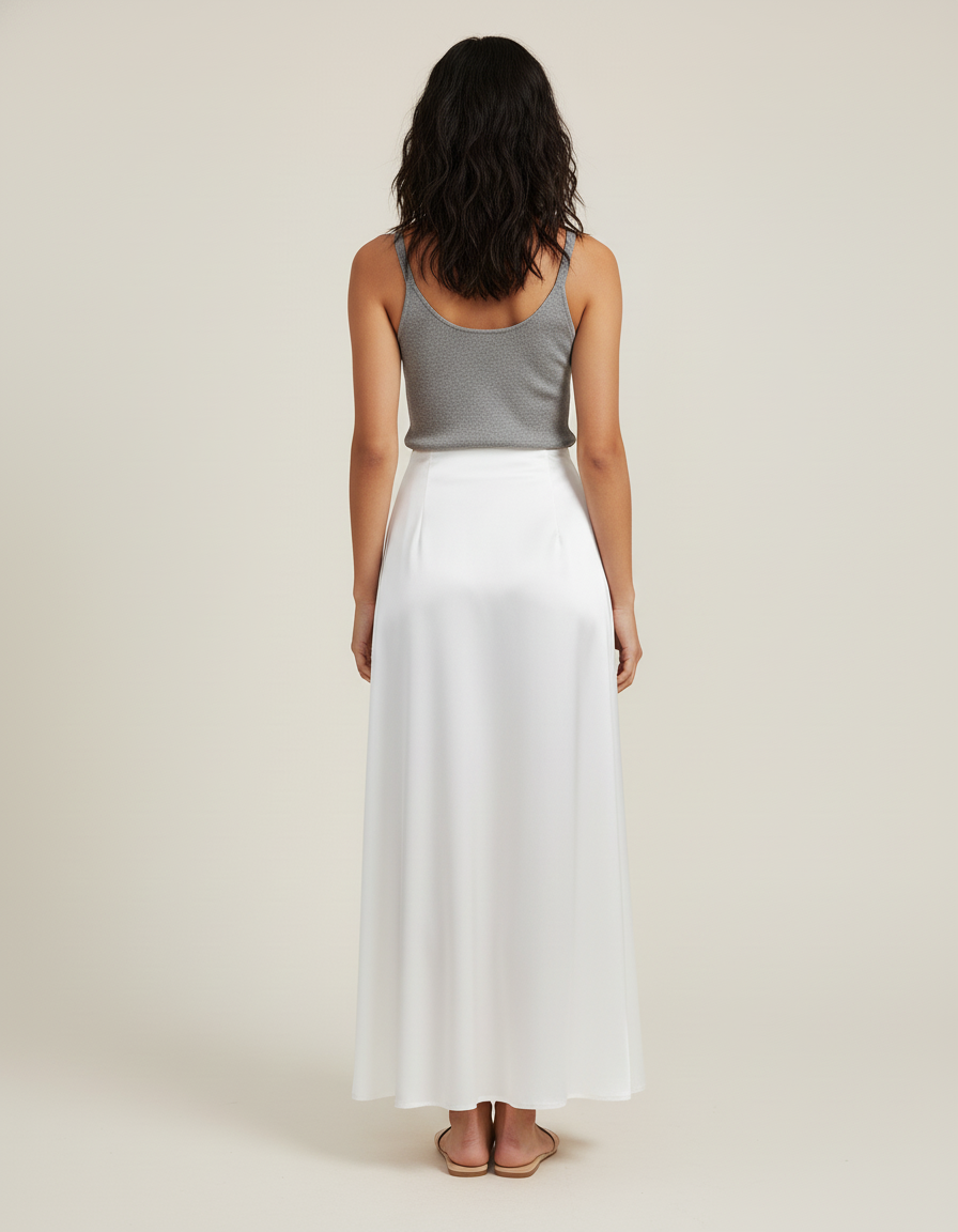 Jupe Blanche Satin Fluide Élégante Sophistiquée