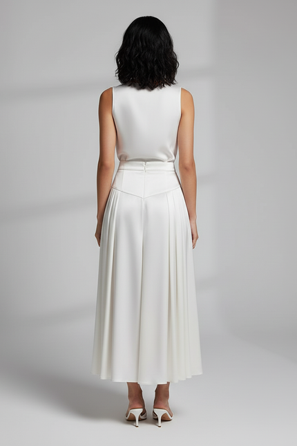 Jupe Blanche Satin Plissée Fluide