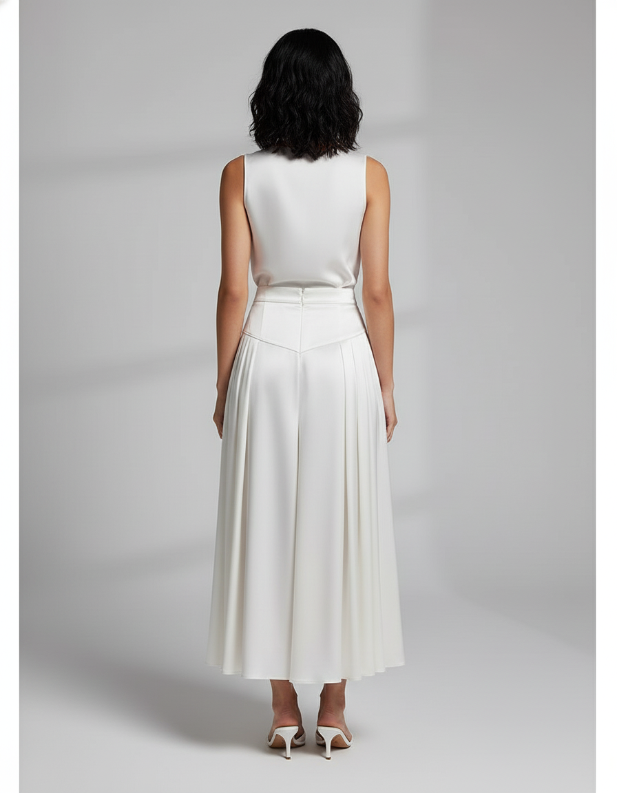 Jupe Blanche Satin Plissée Fluide