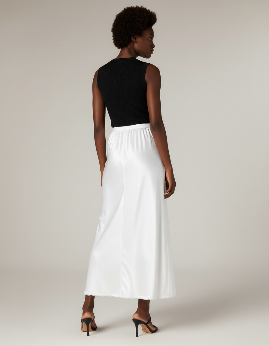 Jupe Blanche Satinée Fluide Élégante Lumineuse