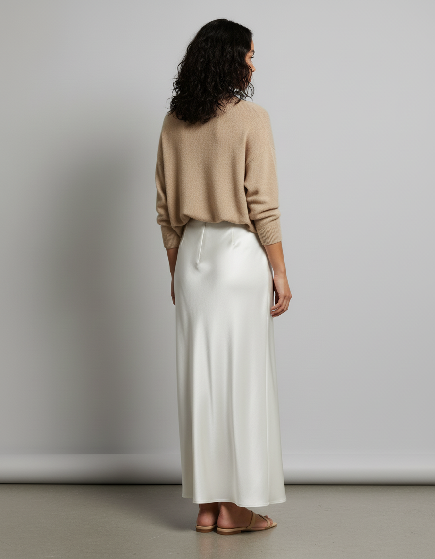 Jupe Blanche Fluide Satin Élégante Chic