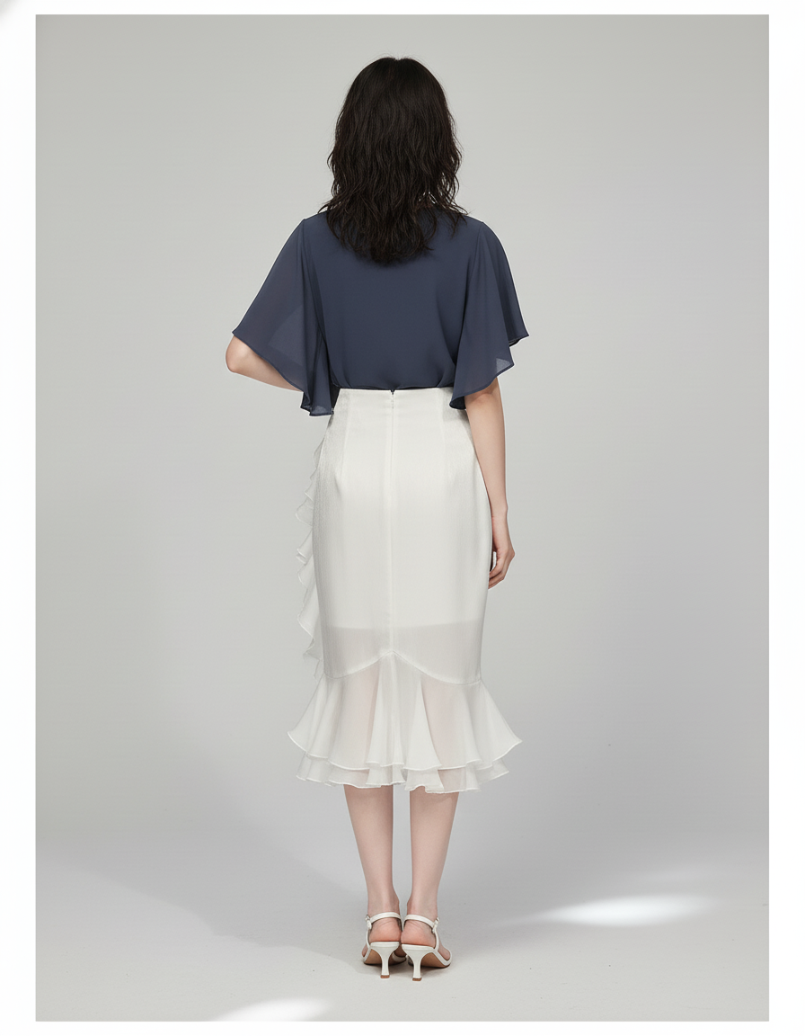 Jupe Blanche Volants Sirène Élégante