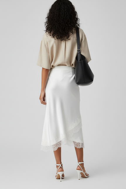 Jupe Blanche Satin Dentelle Élégante Précieuse