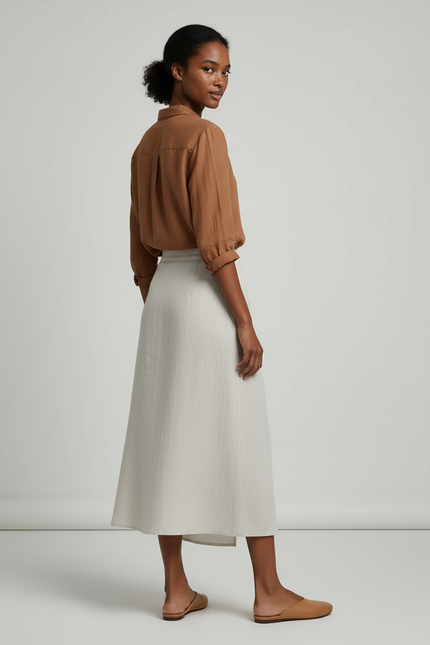 Jupe Blanche Coton Lin Asymétrique Fluide