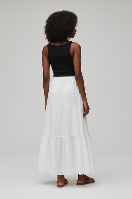Jupe Blanche Étagée Longue Fluide