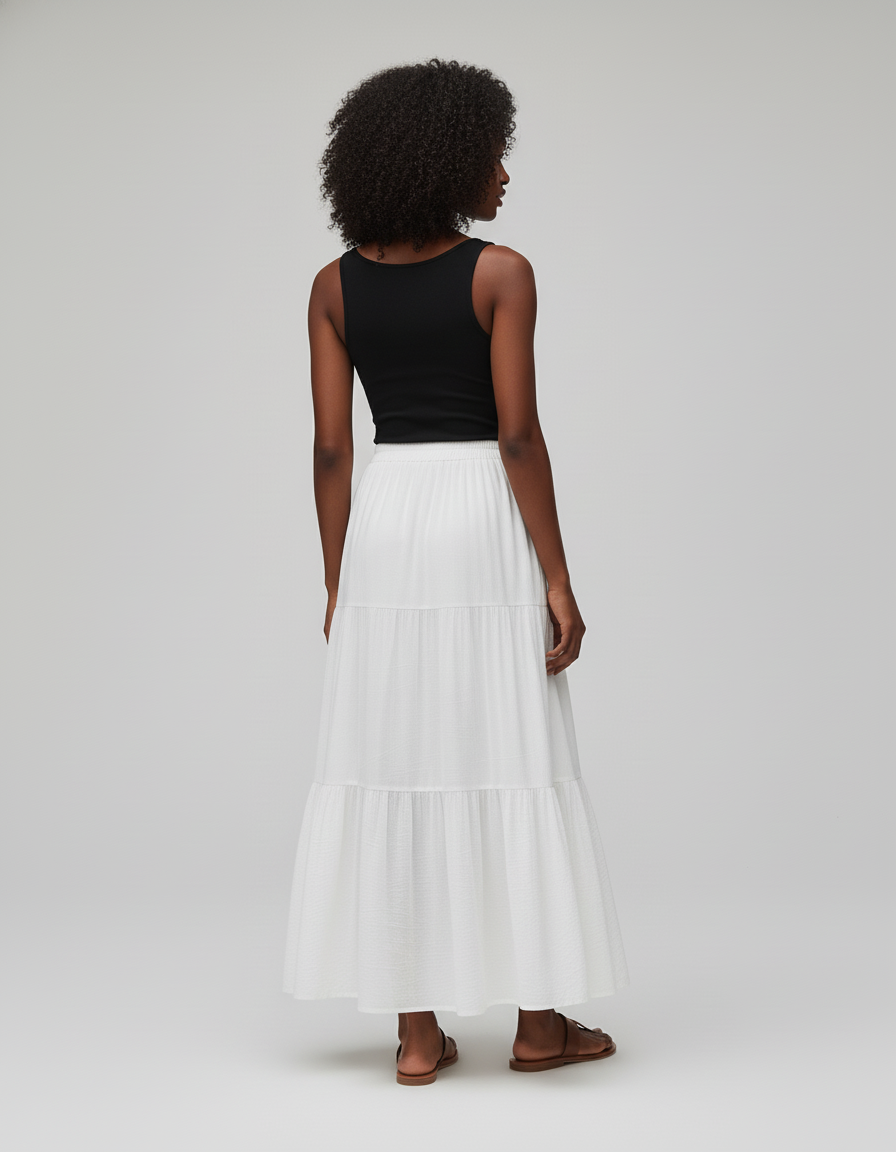 Jupe Blanche Étagée Longue Fluide