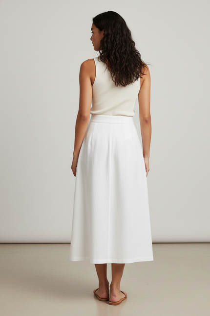 Jupe Blanche Lin A-Line Fendue Fluide