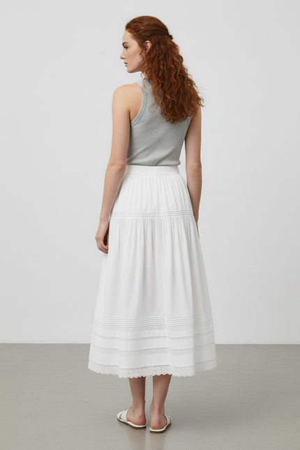 Jupe Blanche Volantée Dentelle Fluide