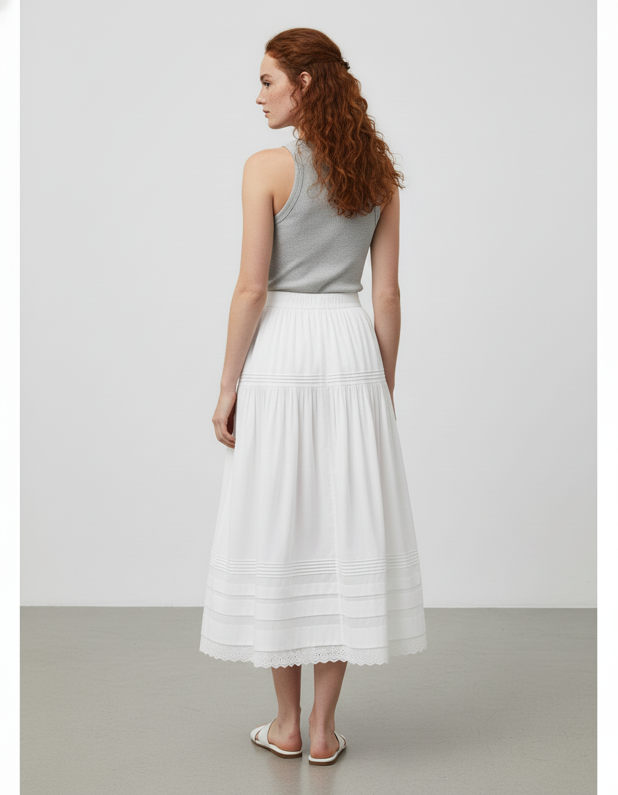 Jupe Blanche Volantée Dentelle Fluide