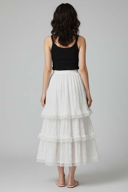 Jupe Blanche À Volants Dentelle Fluide Bohème