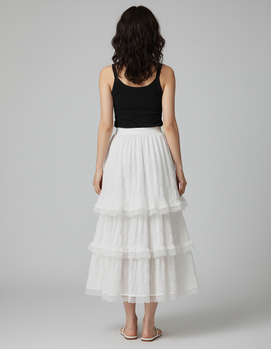 Jupe Blanche À Volants Dentelle Fluide Bohème