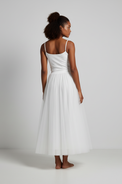 Jupe Blanche Tulle Plissée Élégante