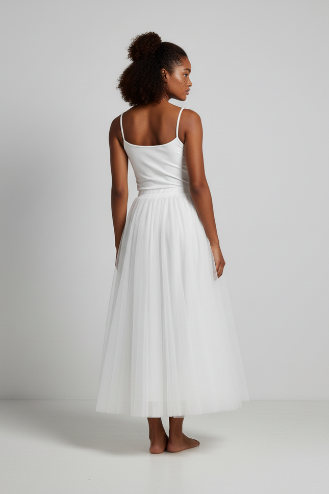Jupe Blanche Tulle Plissée Élégante