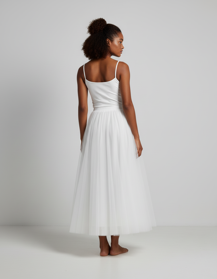 Jupe Blanche Tulle Plissée Élégante