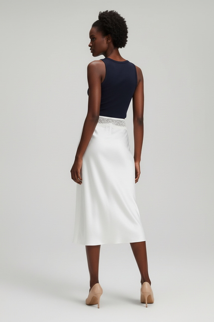 Jupe Blanche Satin Dentelle Élégante