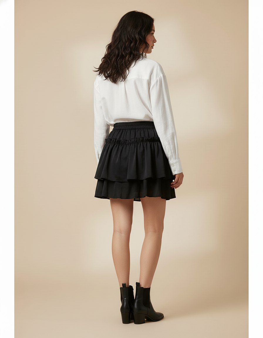 Jupe Blanche À Volants Plissée Chic