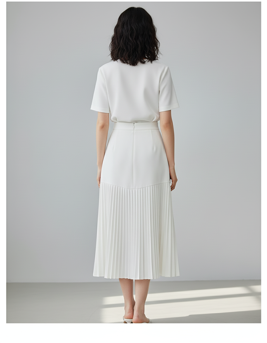Jupe Mi Longue Plissée Blanche