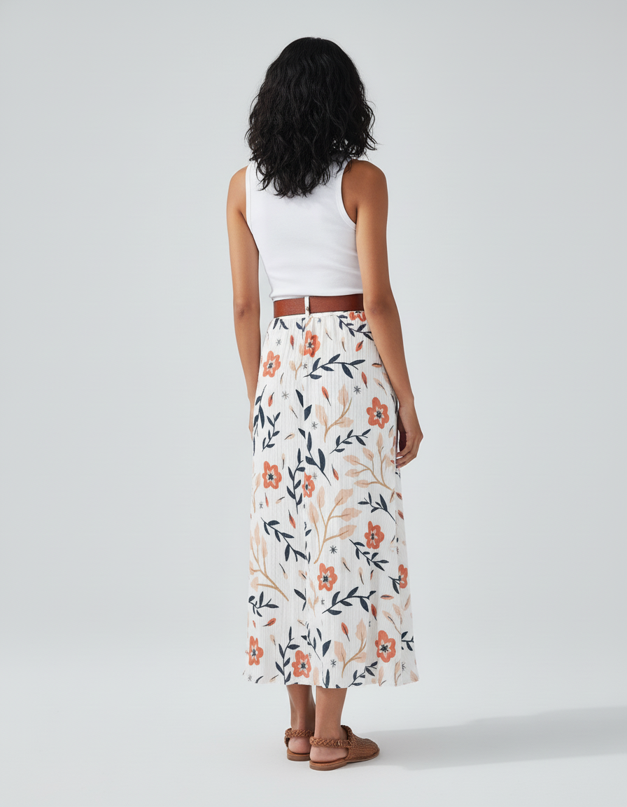 Jupe Blanche Florale Boutonnée Bohème