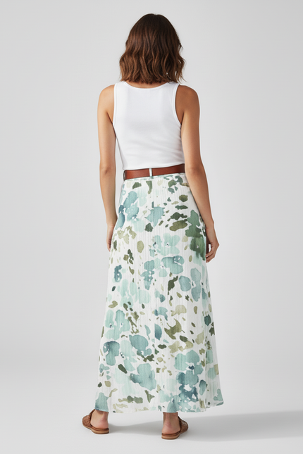 Jupe Blanche Imprimée Boutonnée Fluide