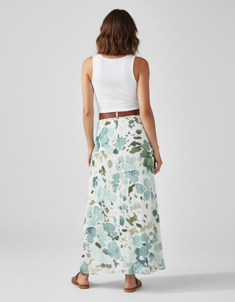 Jupe Blanche Imprimée Boutonnée Fluide