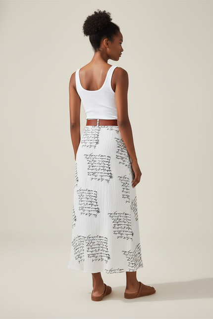 Jupe Blanche Imprimée Boutonnée Fluide Bohème