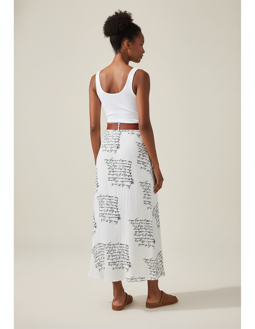 Jupe Blanche Imprimée Boutonnée Fluide Bohème