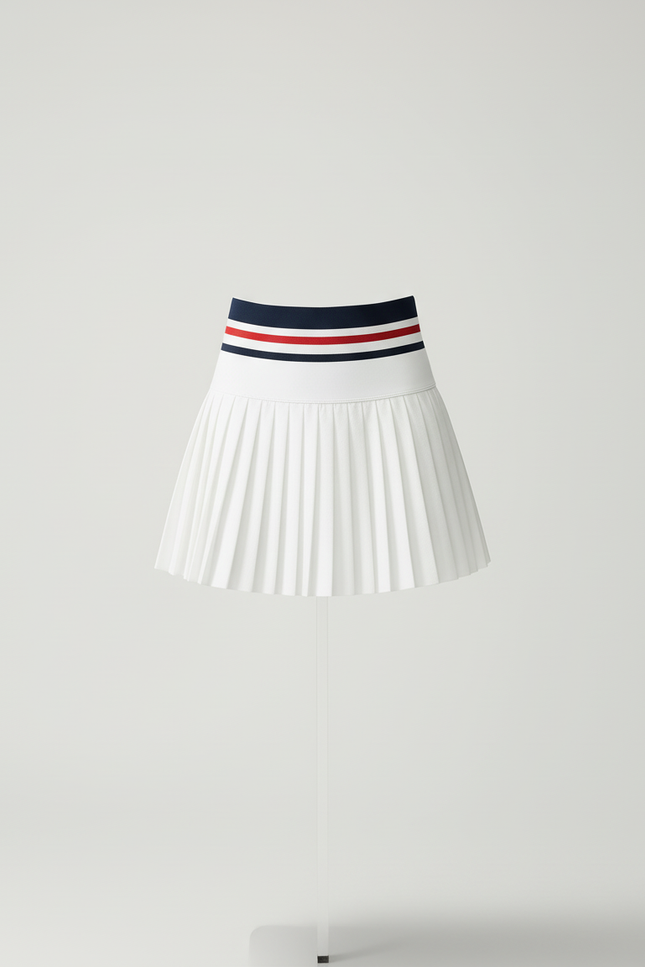 Jupe Blanche Plissée Taille Haute Sportive