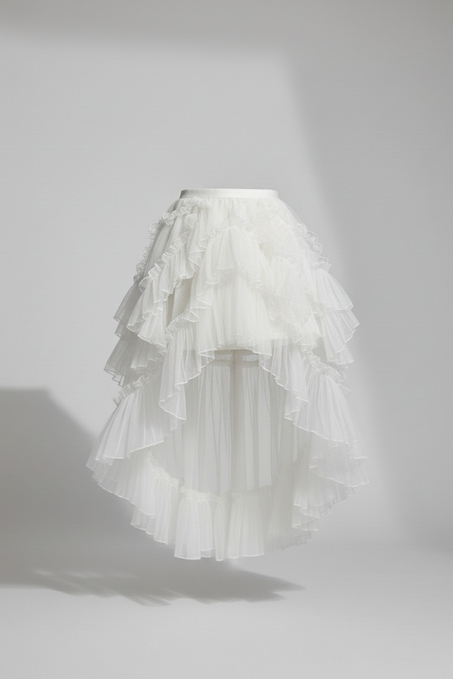 Jupe Blanche À Volants Asymétrique Fluide