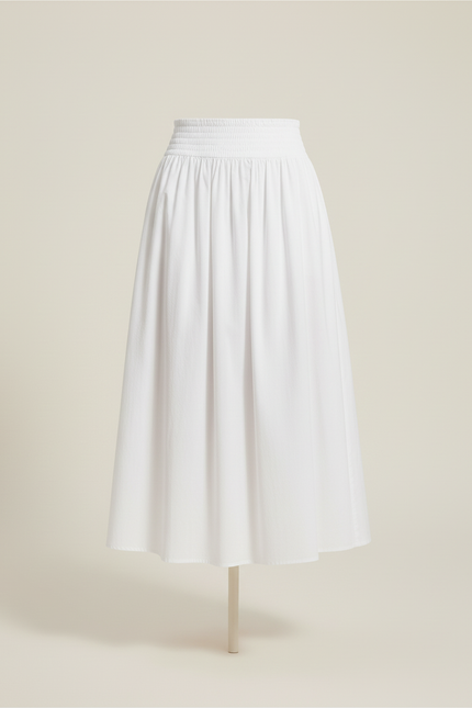 Jupe Blanche Taille Smockée Midi Chic