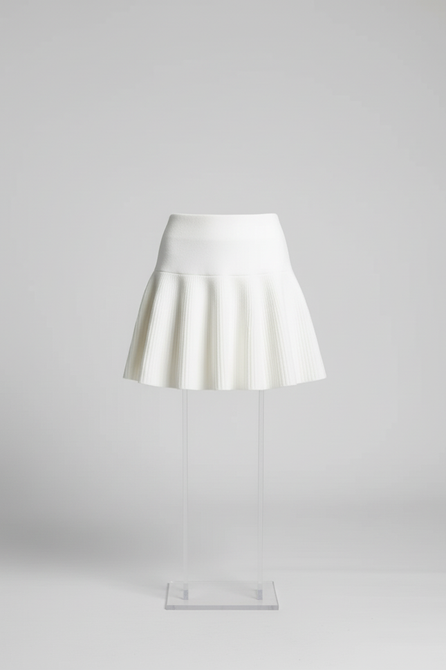 Jupe Blanche Tricotée Évasée Chic