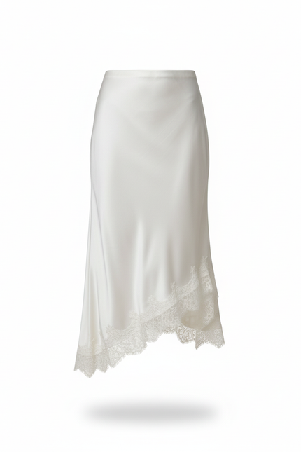 Jupe Blanche Satin Dentelle Élégante Raffinée