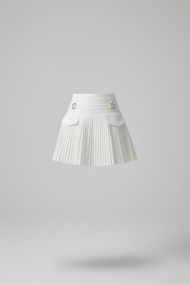 Jupe Blanche Plissée Taille Haute Chic Structurée