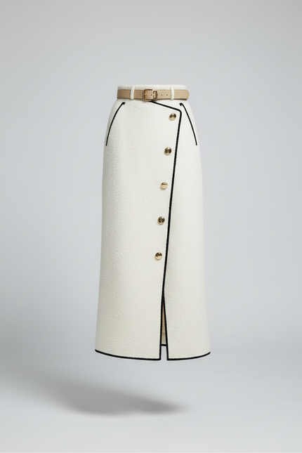 Jupe Blanche Tweed Boutonnée Élégante