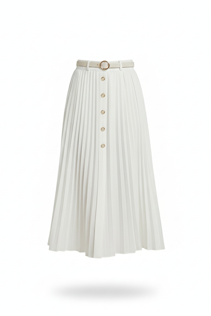 Jupe Blanche Plissée Boutonnée Élégante