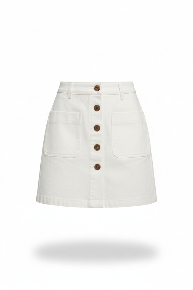 Jupe Blanche Boutonnée Poches Décontractée