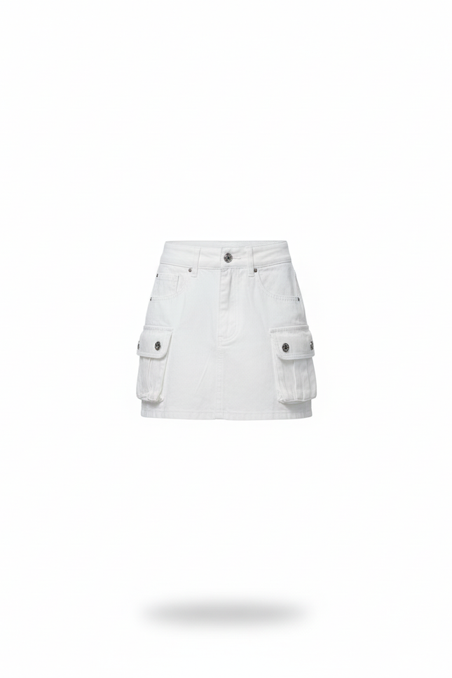 Jupe Blanche Cargo Denim Décontractée