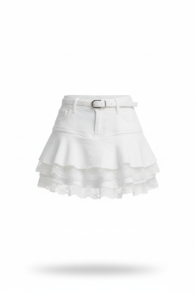 Jupe Blanche À Volants Dentelle Kawaii