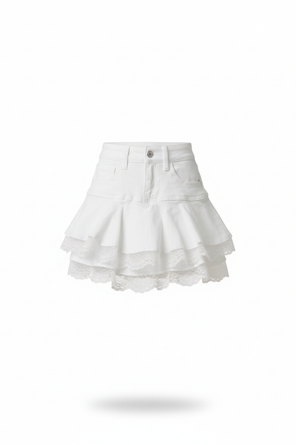 Jupe Blanche Volants Dentelle Décontractée