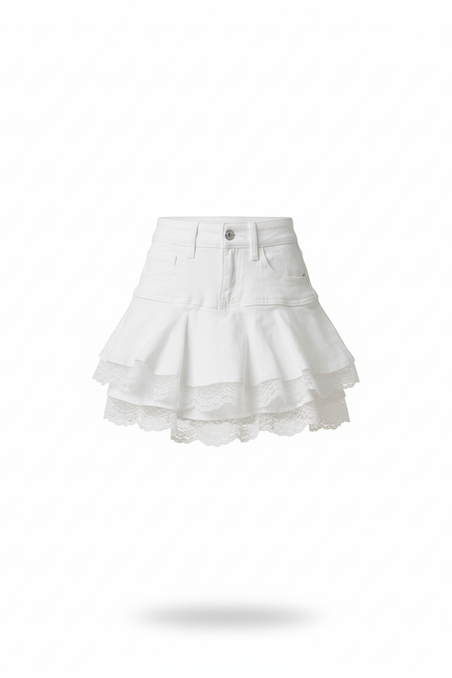 Jupe Blanche Volants Dentelle Décontractée